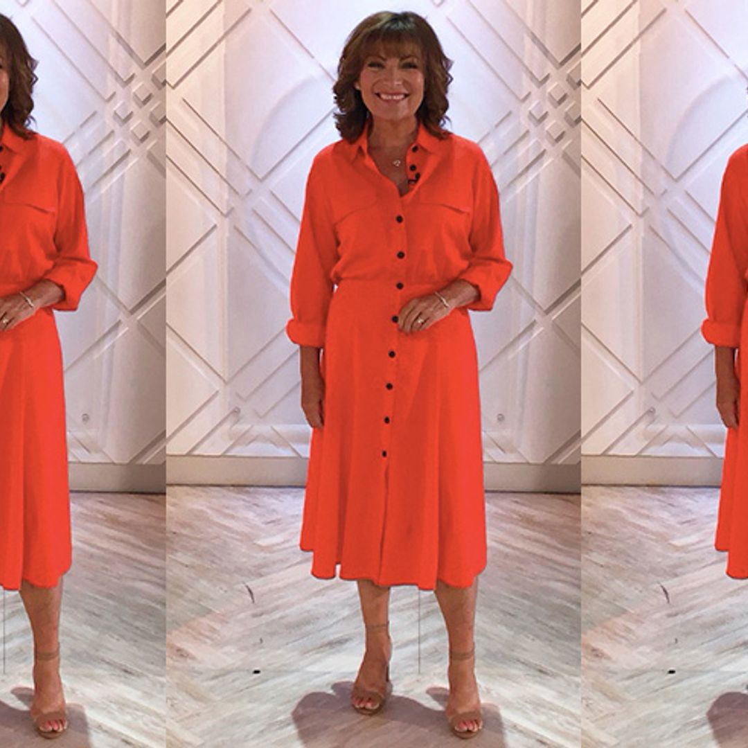 Lorraine Kelly's orange Warehouse dress is perfect for the heatwave – and it's in the sale!