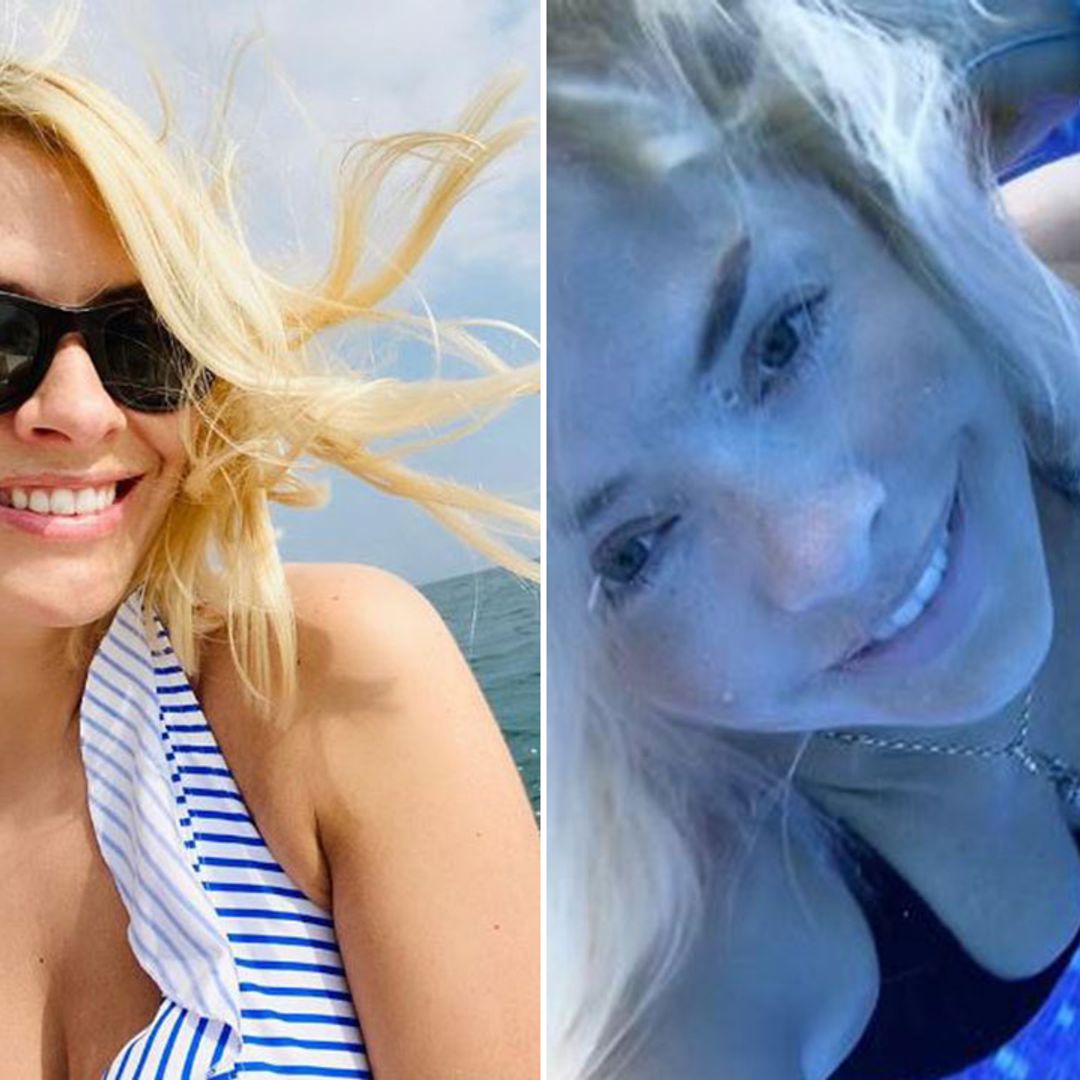 Holly Willoughby shows off her flawless figure in chic white swimsuit from summer holiday