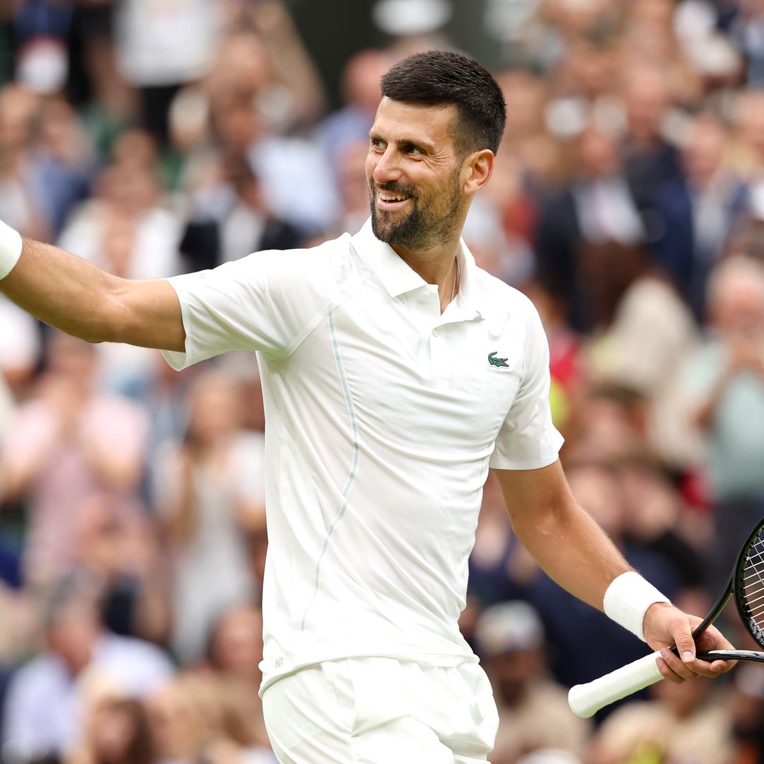Novak Djokovic of Serbia celebrates winning match point against Vit Kopriva of Czechia in his Gentlemen's Singles first round match during day two of The Championships Wimbledon 2024 at All England Lawn Tennis and Croquet Club on July 02, 2024 in London, England.