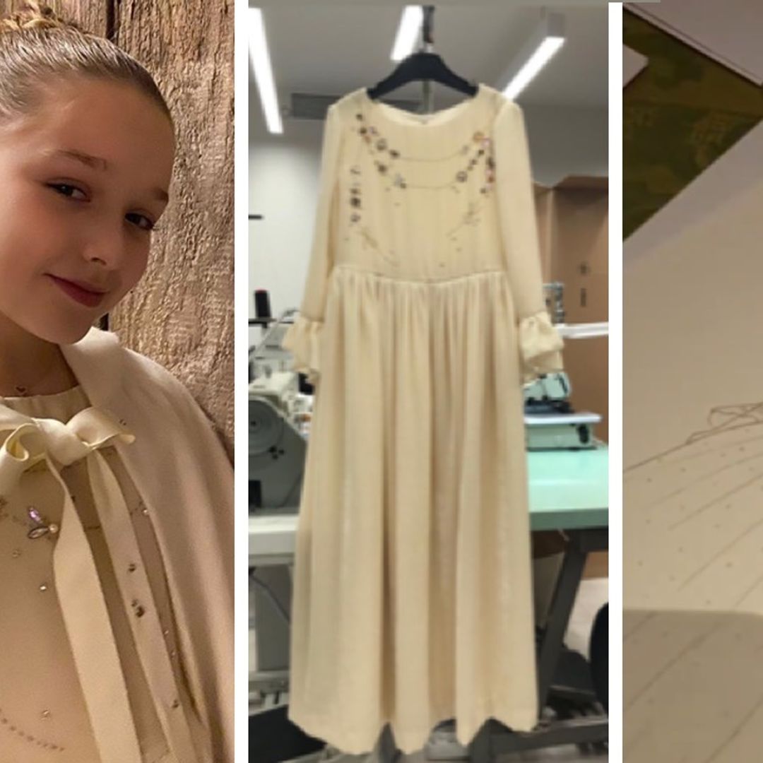 Harper Beckham follows in her mum's footsteps as she designs her own Baptism dress