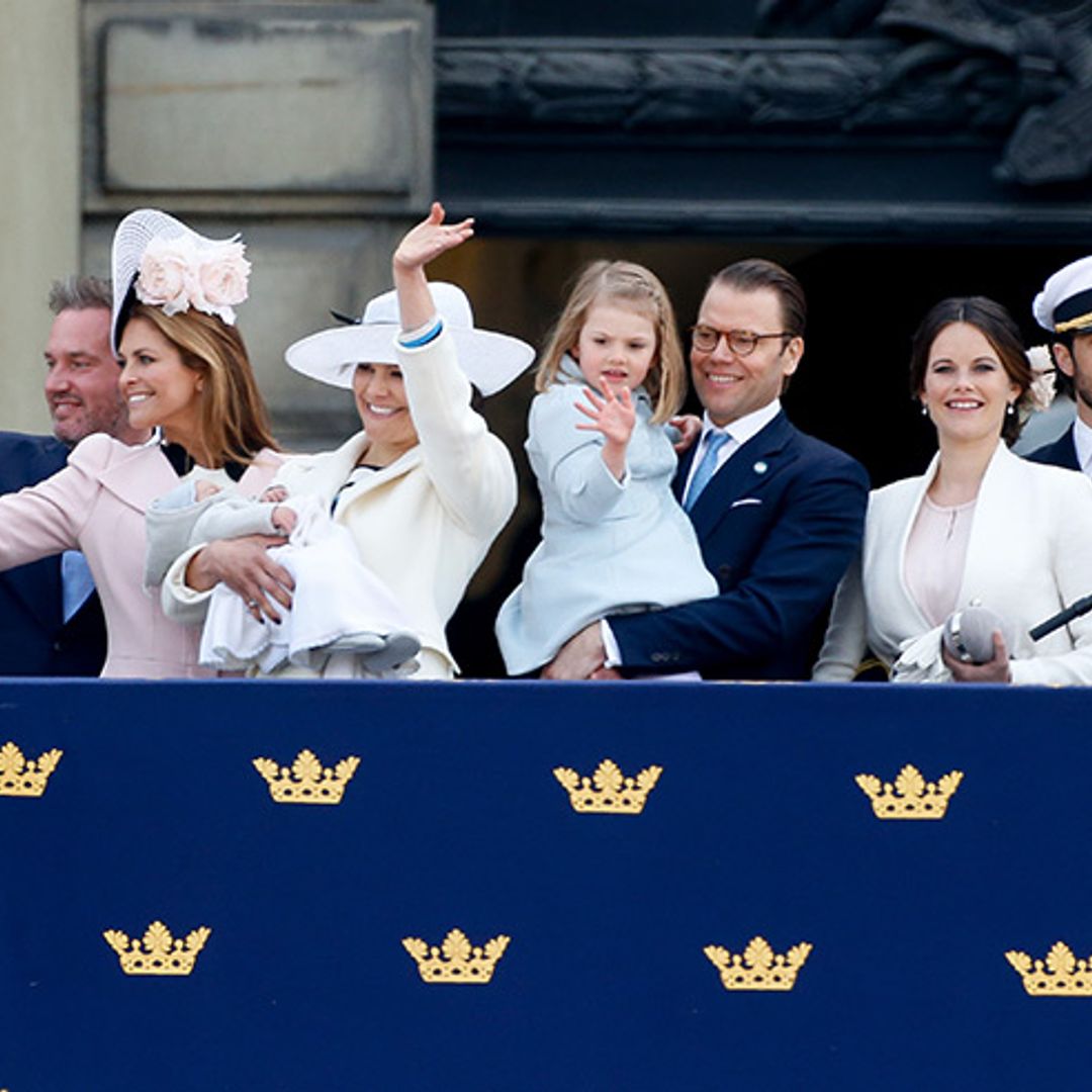 The Swedish royal family make balcony appearance to celebrate King Carl XVI Gustaf's 70th birthday
