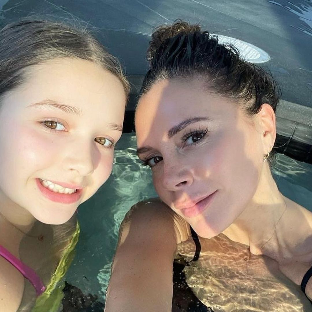 Harper Beckham rocks blondest Rapunzel hair to support mum Victoria