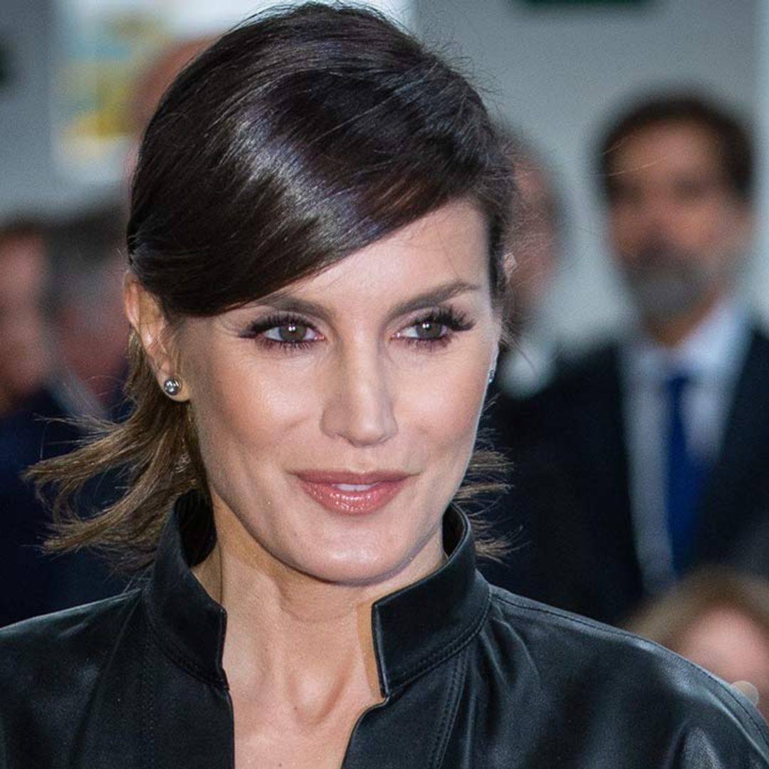 Queen Letizia turns heads in edgy leather dress
