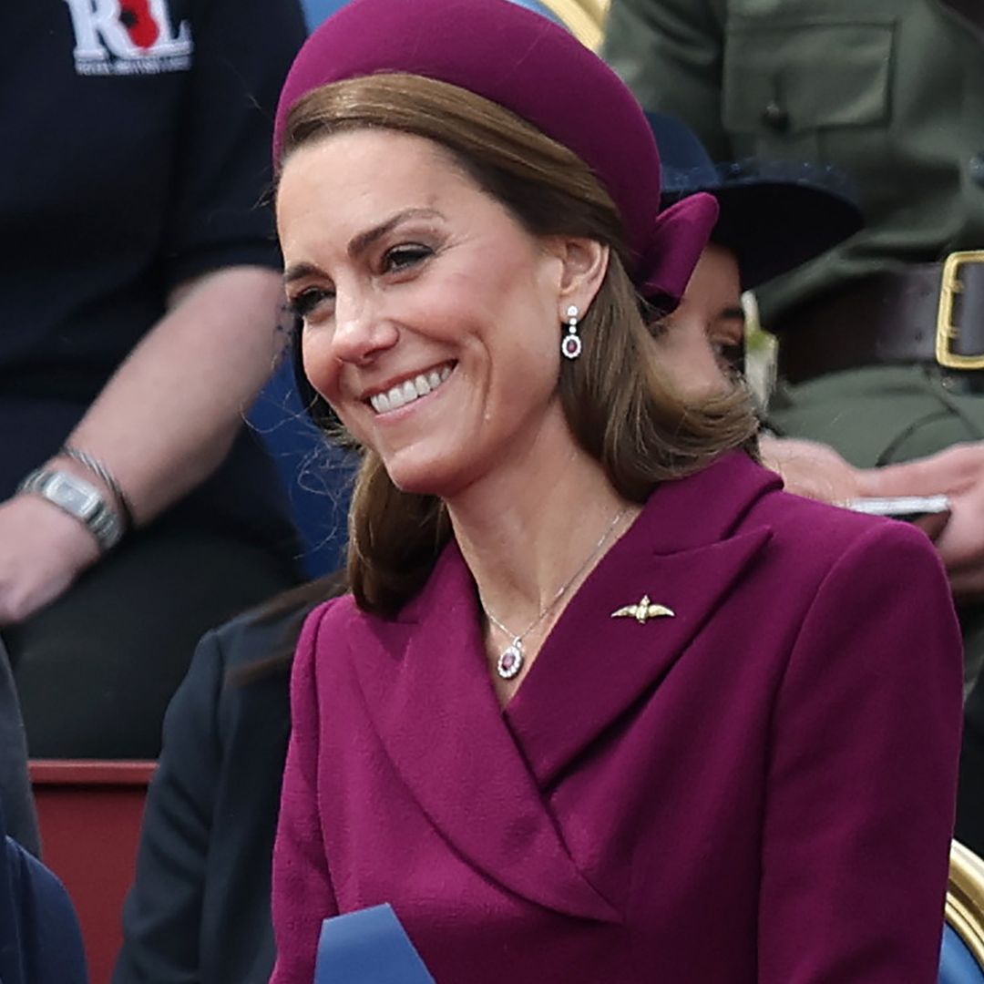 Princess Kate looks striking in purple pleats and sparkling rubies for family reunion