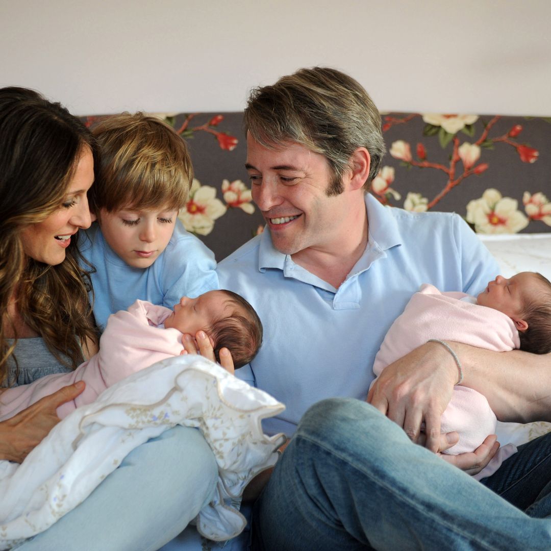 In this complementary handout image provided by Robin Layton, (L-R) Sarah Jessica Parker holding daughter Marion Loretta sarah jessica parker's twin daughters Elwell Broderick, coupleï¿½s son James Wilkie Broderick, Matthew Broderick holding Tabitha Hodge Broderick pose for a photo on June 22, 2009 in New York City.