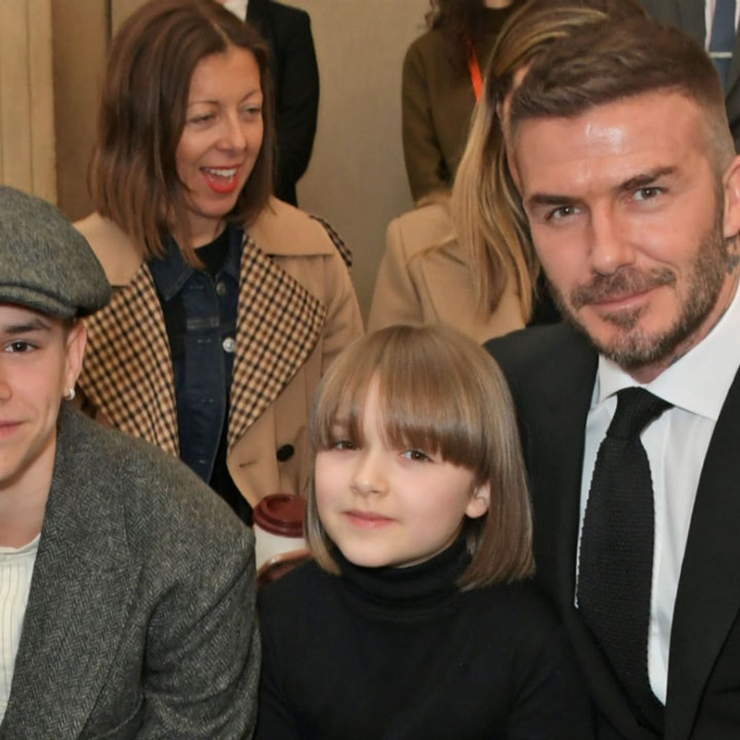 Harper Beckham twins with this fashion icon at Victoria Beckham's LFW show