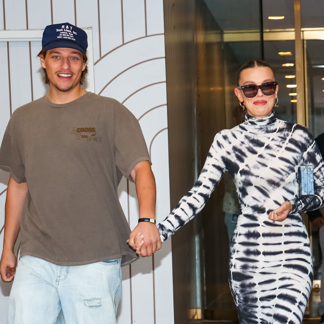 Millie Bobby Brown stuns in a tie-dye maxi for day out with fiancé Jake Bongiovi