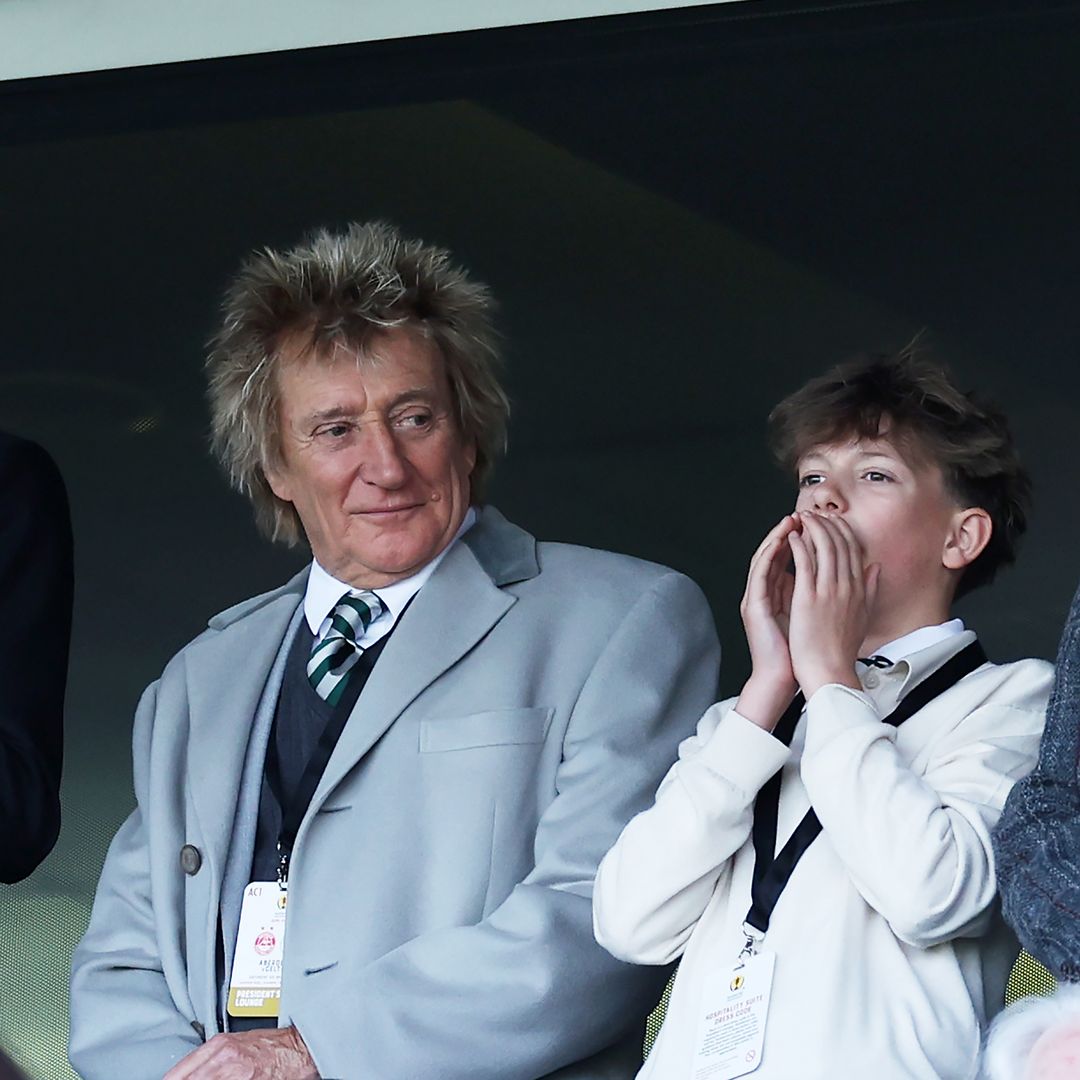 Rod Stewart poses with lookalike sons Alastair, 18, and Aiden, 13, as they mark incredible news