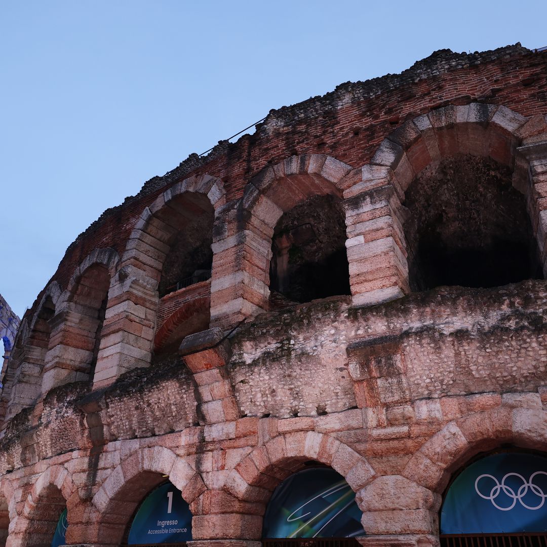 Vue générale du lieu avant la cérémonie de clôture des Jeux olympiques d'hiver de Milan Cortina 2026, le seizième jour des Jeux olympiques d'hiver de Milan Cortina 2026 à l'arène olympique de Vérone, le 22 février 2026 à Vérone, en Italie.