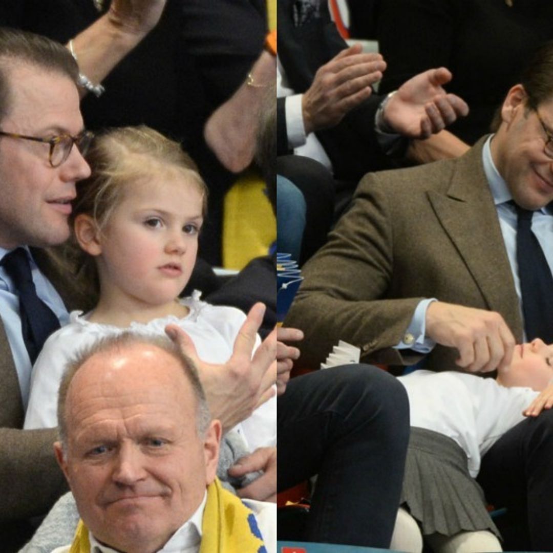 Princess Estelle couldn't help falling asleep on dad Prince Daniel's lap at evening sporting event