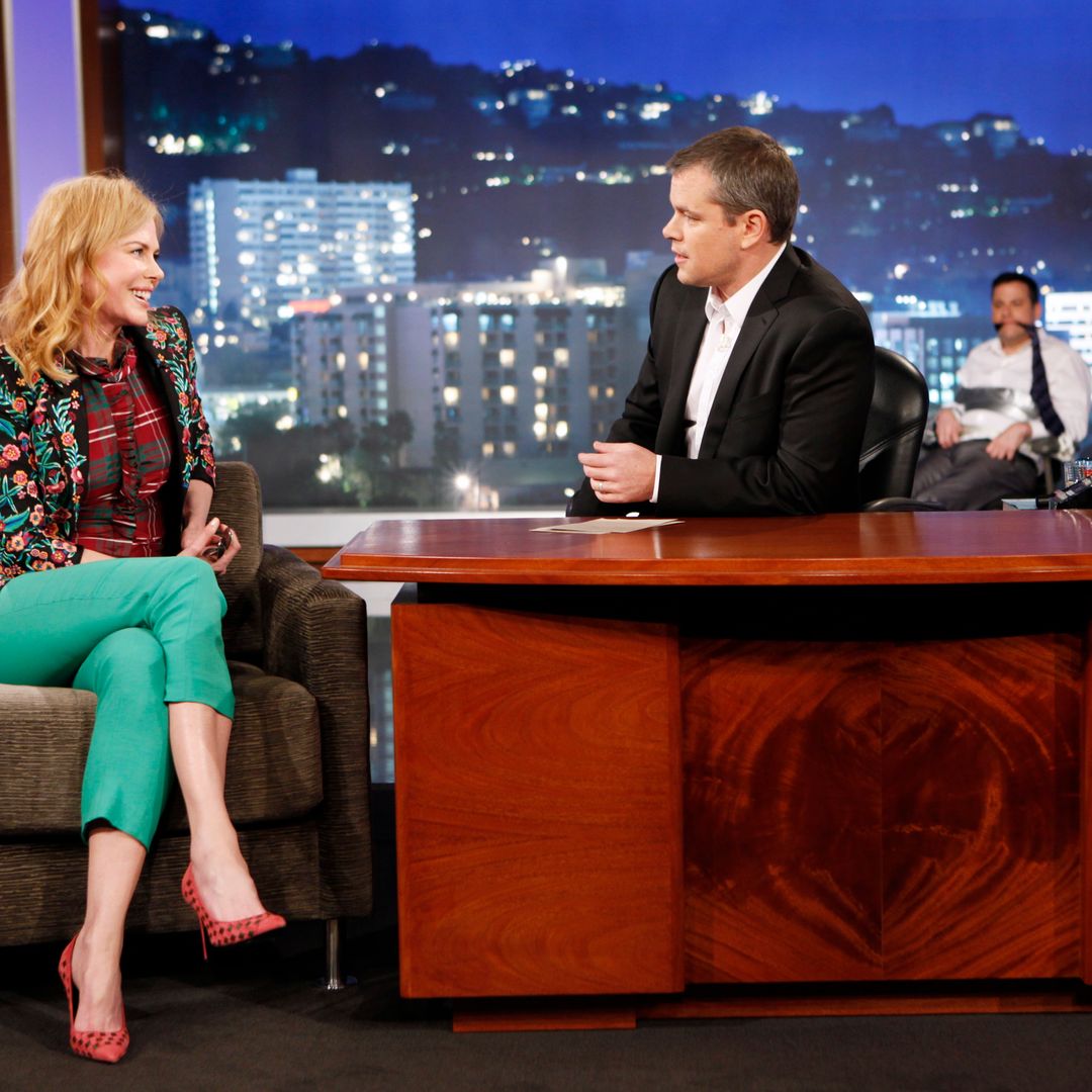 JIMMY KIMMEL LIVE -On Thursday January 24th, Oscar winner Matt Damon exacted his revenge following a decade of torture by hijacking Kimmel's late night show and renaming it "Jimmy Kimmel Sucks." Damon showed Kimmel how it's done by packing his one-evening-only late night turn with comedy and a cavalcade of A-list stars. Damon replaced Kimmel's longtime sidekick Guillermo with legendary actor Andy Garcia, his best childhood friend and bandleader Cleto with multi-Grammy winner Sheryl Crow, and packed his couch with such Hollywood notables as Nicole Kidman, Gary Oldman, Amy Adams, Reese Witherspoon and Demi Moore. Plus special guest appearances by comedians Robin Williams and Sarah Silverman. Even Ben Affleck stopped by to participate in the big night, though his allegiance was torn between childhood friend Damon and former paramour Kimmel. "Jimmy Kimmel Live!" airs weeknights at 11:35/10:35c on Walt Disney Television
NICOLE KIDMAN, MATT DAMON, JIMMY KIMMEL