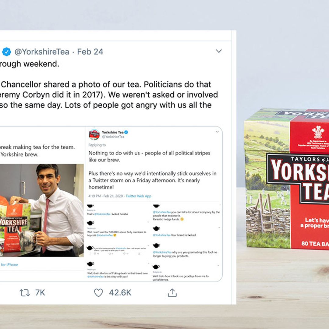 Yorkshire Tea is calling for kindness after being trolled over MP Rishi Sunak’s tweet
