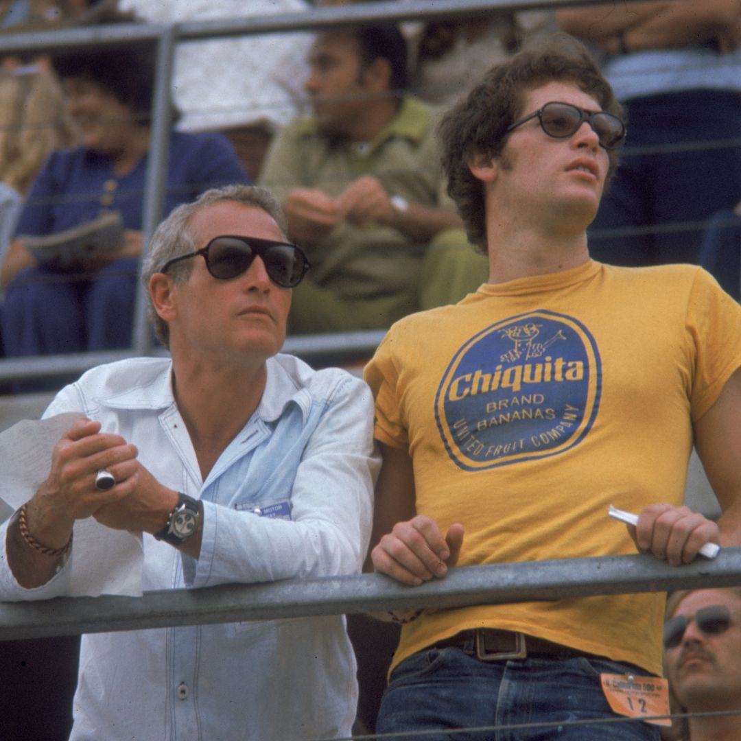 American actor Paul Newman and his son Scott Newman (1950 - 1978) attend the Ontarion 500 automobile race, Ontario, California, September 3, 1972. 