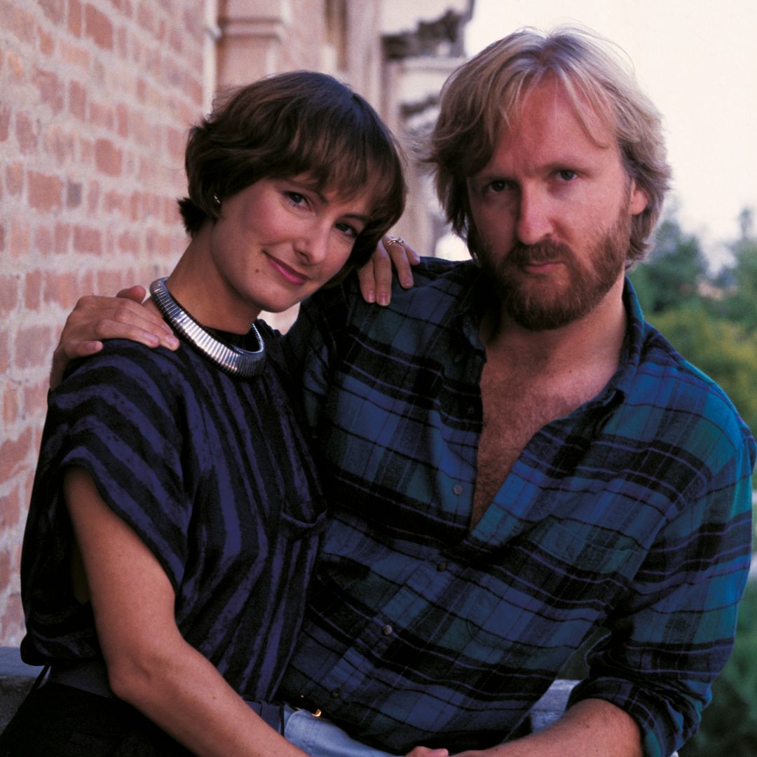 The Canadian director and screenwriter James Cameron embracing his wife Gale Anne Hurd, the American film producer. 1986