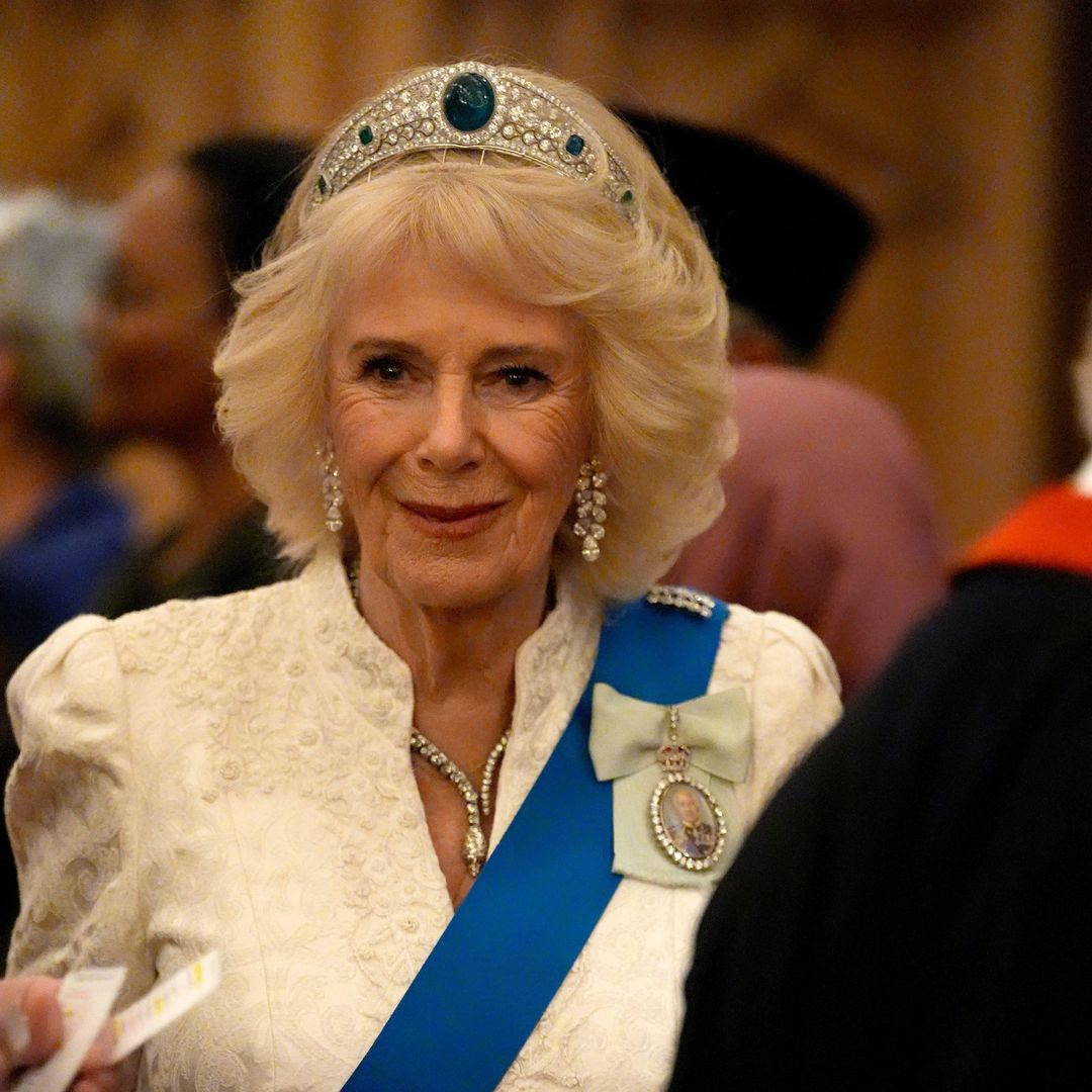 Queen Camilla wears Princess Eugenie's wedding tiara for glitzy reception