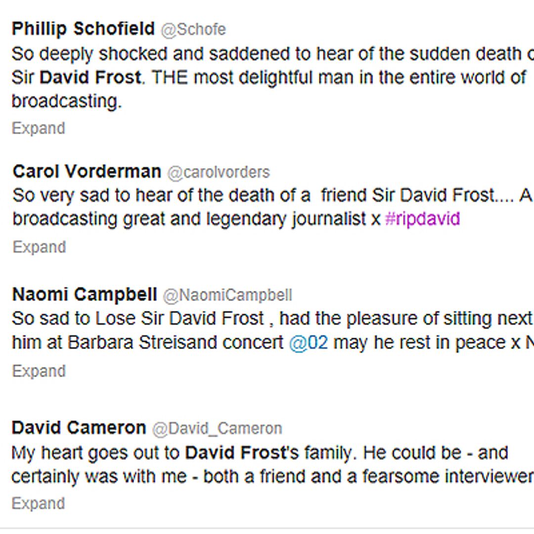 Stars and politicians pay tribute to veteran broadcaster Sir David Frost
