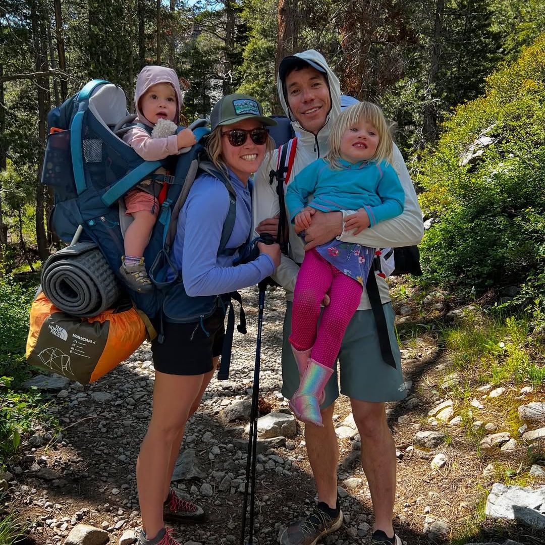 Alex Honnold and Sanni McCandless Honnold with their daughters June and Alice while out camping, shared on Instagram
