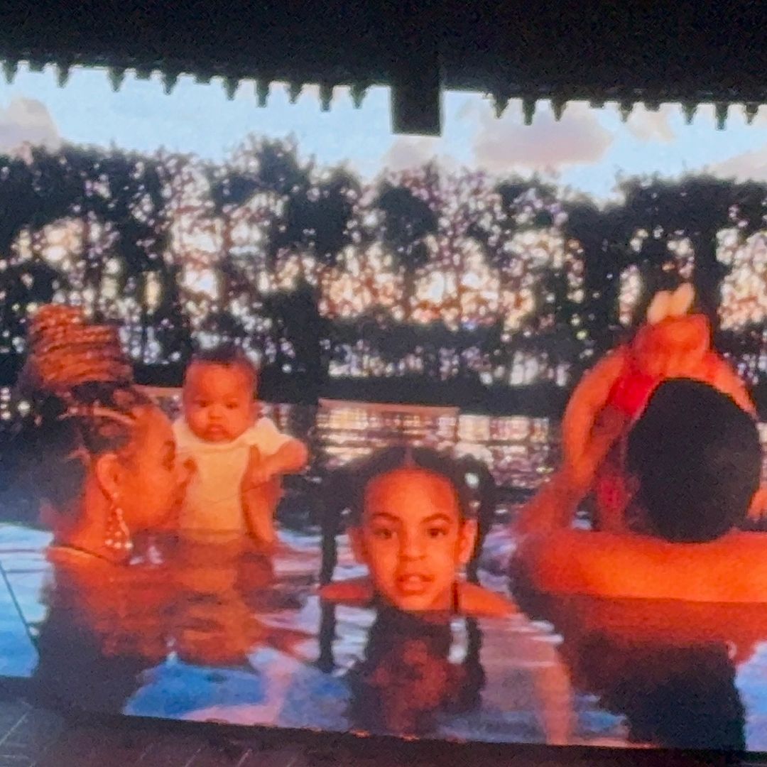 A photo of Beyoncé, Jay-Z, Blue Ivy, Sir and Rumi Carter shared on stage during the Cowboy Carter Tour in New York