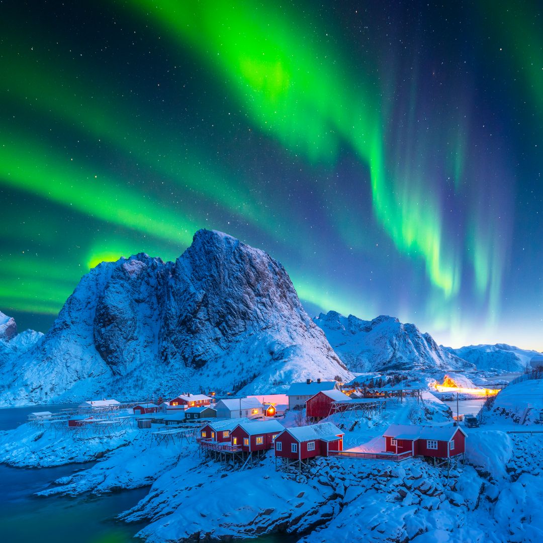 Lofoten is an archipelago in Norway. Its known for its dramatic scenery, with peaks like the Svolvrgeita pinnacle jutting up into the sky