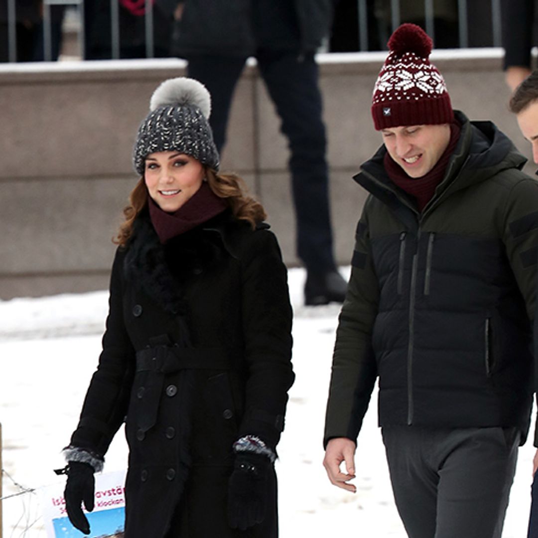 Stockholm style! Duchess Kate stuns in Burberry coat and bobble hat