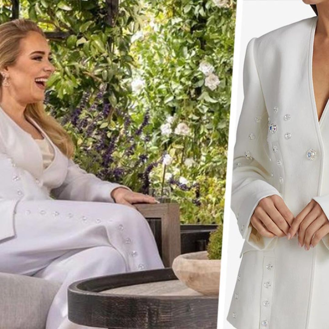Adele wows in white rhinestone suit and nude camisole for huge Oprah interview