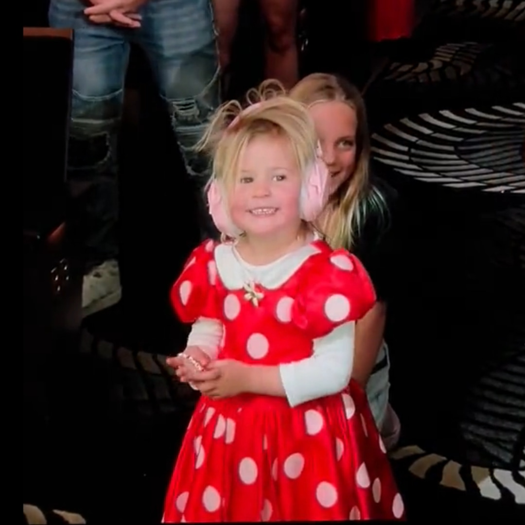 Daisy Dove Bloom is projected onto the screen as she is approached by her mother Katy Perry during her stay in Vegas.