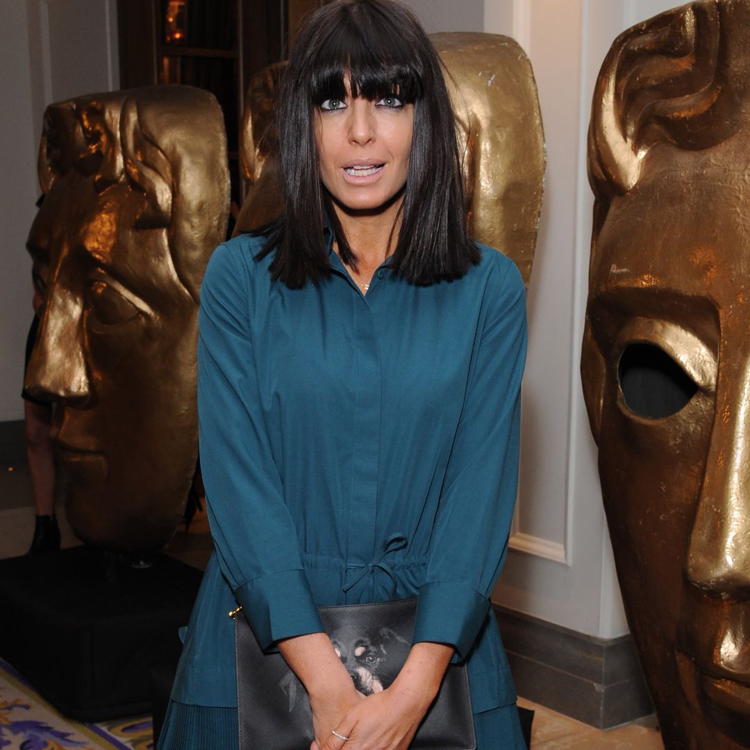 Claudia Winkleman surprises in plunging bridesmaid dress and short choppy bob