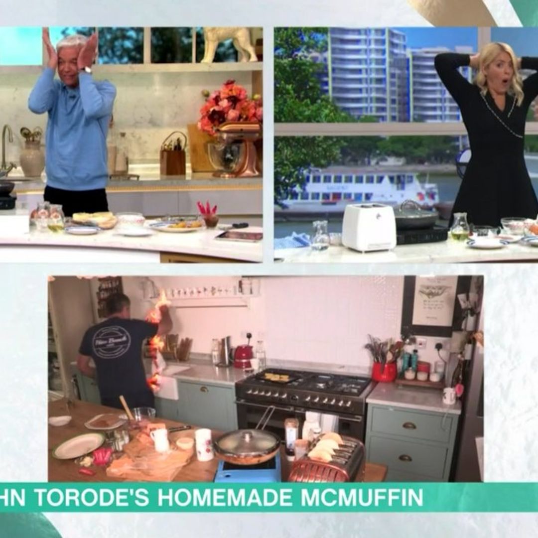 Holly Willoughby and Phillip Schofield panic as John Torode's kitchen catches fire live on This Morning 