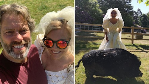 John Bishop's wife shocks fans by wearing wedding dress on home farm