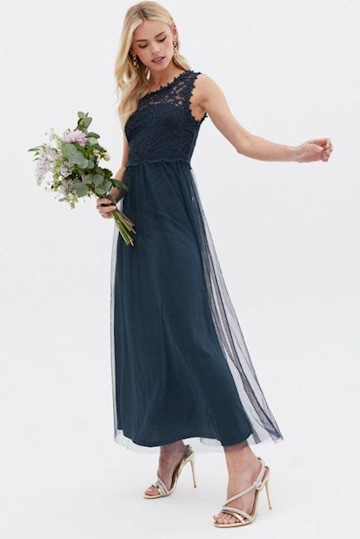 navy sleeveless ankle length dress
