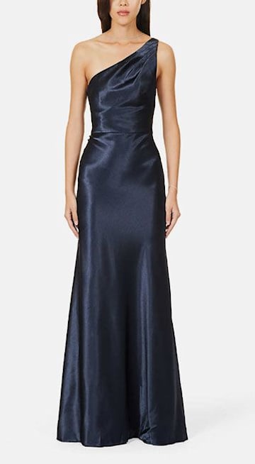 navy blue one shoulder gown