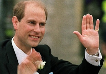 Prince Edward waving to crowds on his wedding day