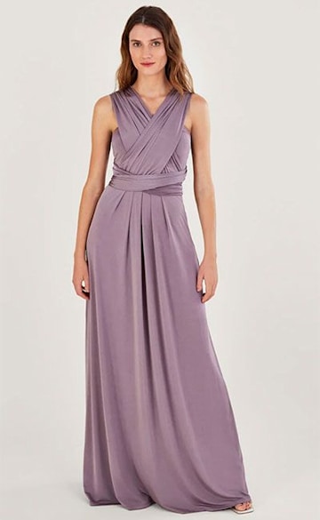 Mink-coloured multi-way maxi bridesmaid dress