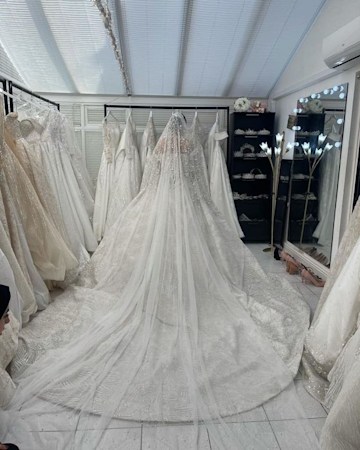 The back of Rebecca Ferguson's embellished wedding dress