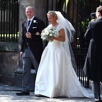Newlyweds Zara and Mike Tindall emerging from their wedding cerermony
