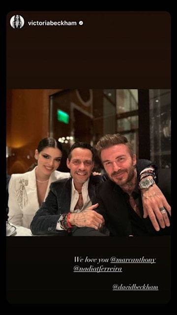 David Beckham posing with newlyweds Nadia and Marc
