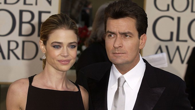 Denise Richards and Charlie Sheen looking glum