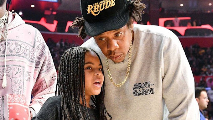 blue ivy carter and jay-z at the staples centre