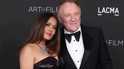 Salma Hayek shows off her adorable blended family with a photo of her rarely-seen step-kids and husband