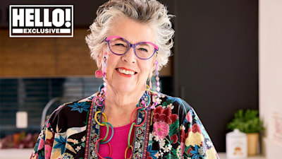 Prue Leith eating cake at HELLO! shoot