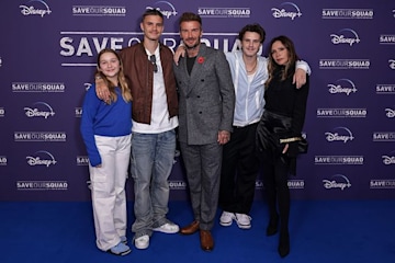 The Beckham family posing together at Save the Squad premiere