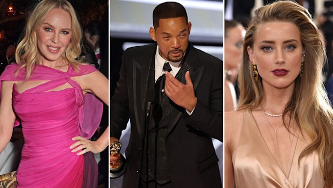 Kylie Minogue, Will Smith and Amber Heard in split image