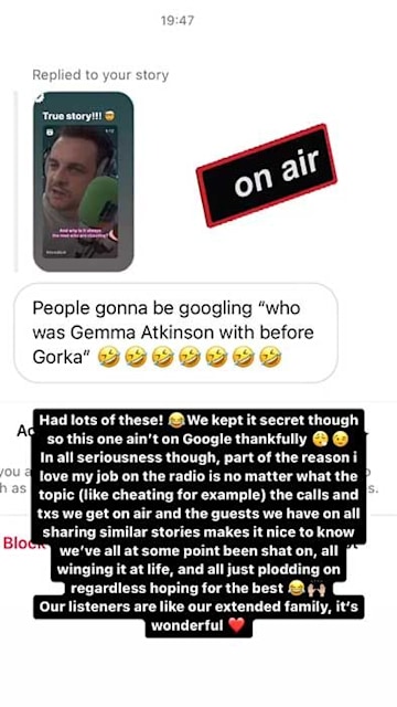 Gemma Atkinson's Instagram message