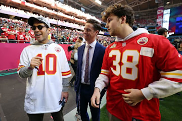 Paul Rudd and Jack Rudd at the super bowl