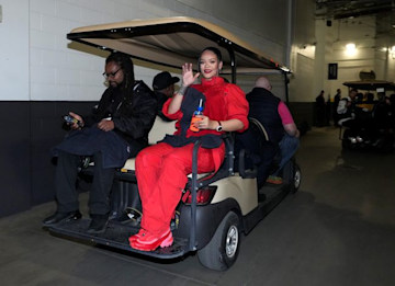 Rihanna backstage at the super bowl