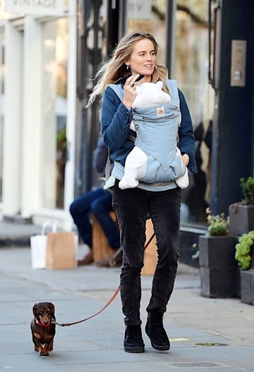 cressida bonas walking baby son dog