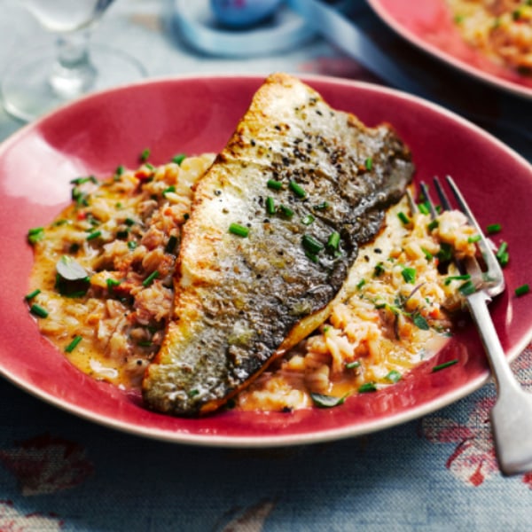 Mark Sargeant’s sea bass with creamed crab and chilli spelt recipe | HELLO!