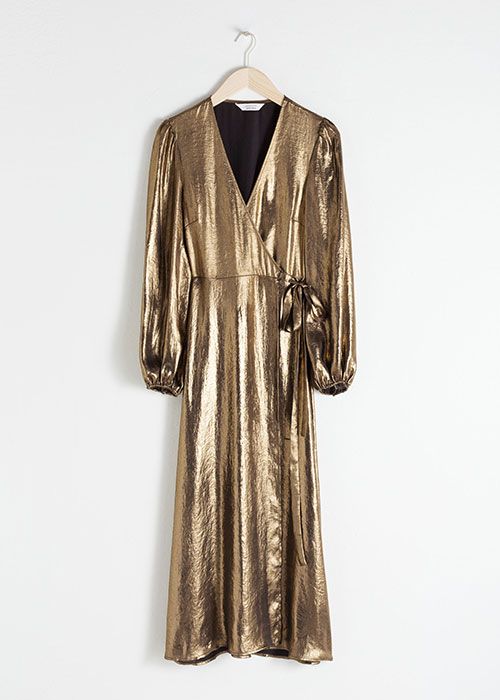 zara gold wrap dress