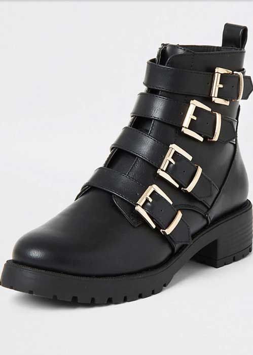 black buckle strap chunky ankle boots