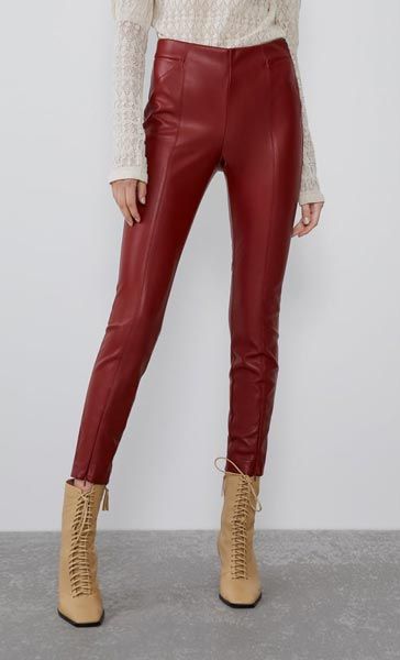 red leather trousers zara